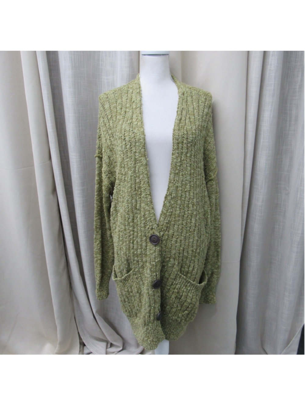 Free People Sunset Drive Slub Cardigan Sweater L Olive Green Chunky Knit Slouchy